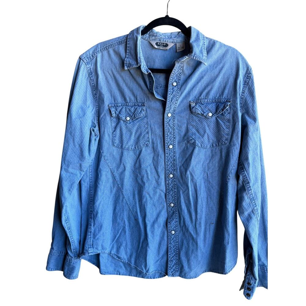 SALT Western Denim Shirt Men’s Blue Chambray Pinstripe Snap Button Cowboy Work L